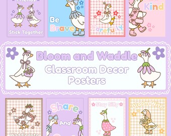 Bloom and Waddle Silly Goose Classroom Posters: Pastel Gingham Decor (Digital Download)