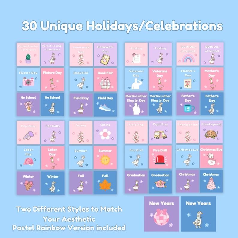 Kalendarz klasowy Bloom and Waddle | Pastelowy motyw Gingham Silly Goose | Edytowalny szablon Canva zdjęcie 5