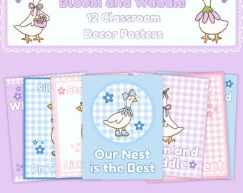 Pósteres de Silly Goose para el aula: Decoración de cuadros vichy pastel (descarga digital)