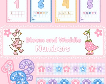 Póster de números de Silly Goose: Decoración de aula con estampado de cuadros pastel (Descarga digital)
