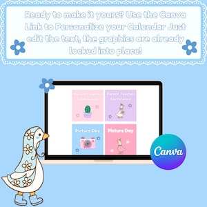 Kalendarz klasowy Bloom and Waddle | Pastelowy motyw Gingham Silly Goose | Edytowalny szablon Canva zdjęcie 6