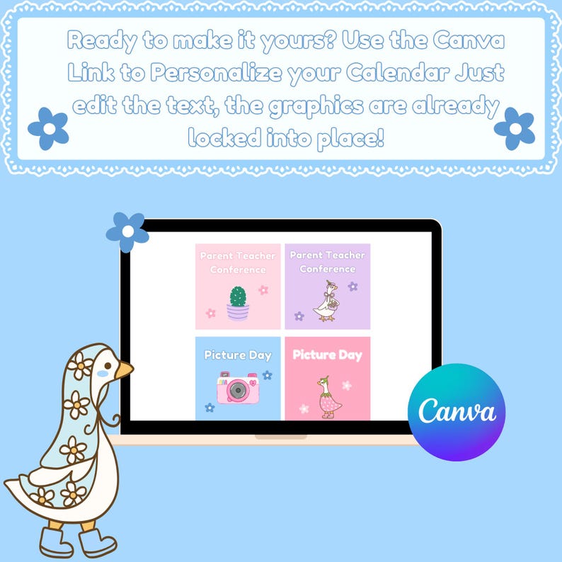 Kalendarz klasowy Bloom and Waddle | Pastelowy motyw Gingham Silly Goose | Edytowalny szablon Canva zdjęcie 6