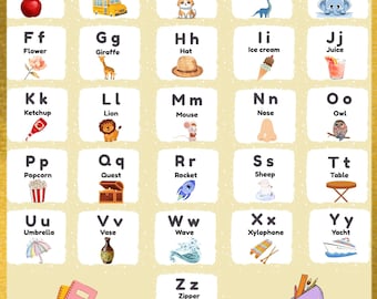 Alphabet Poster for Kids – Printable Educational Wall Art – Pastel Background
