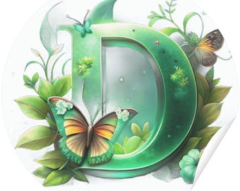 Floral Letter D Monogram, Glowing Initial, Digital Download Wall Art, Personalized Gift, Nursery Decor