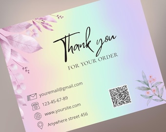 Thank You Card for Small Business – Watercolor Floral Customer Insert, Editable Template, Printable Order Thank You Note