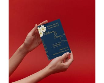 Luxury Wedding Invitation Template - Customizable Canva Template for Wedding - Navy Blue Wedding Card Canva Template
