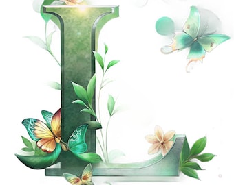 Floral Letter L Monogram, Glowing Initial, Digital Download Wall Art, Personalized Gift, Nursery Decor