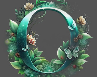 Monogramma floreale con lettera O, iniziale luminosa, download digitale di decorazioni murali, regalo personalizzato, decorazione per la cameretta dei bambini