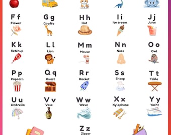 Alphabet Poster for Kids – Printable Educational Wall Art – White Background