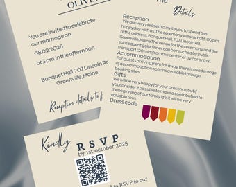 Minimalist Wedding Invitation Template, Editable Wedding Invite Set, Modern Wedding Stationery