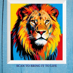 Animated Lion Poster with AR | Scan & Watch It Come Alive | Pop Art Wall Decor | Interactive QR Code Art