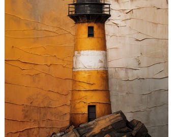 Lighthouse Wall Art – Textured Oil Painting Printable for Calm, Quiet Spaces