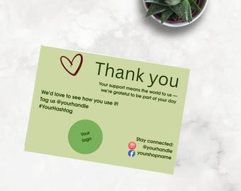 Thank You Business Card | Sage Green Printable | Minimalist Gratitude Card | Instant Digital Download