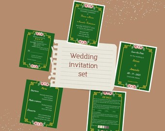 Elegante biglietto di auguri Save Date verde salvia | Modello di matrimonio minimalista | Modello RSVP verde salvia | Biglietto di matrimonio minimalista modificabile | Scarica Canva
