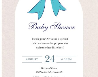 Invito pulito e moderno per il baby shower del tuo maschietto! Modello moderno per invito baby shower per maschietto - Azzurro polvere - Canva modificabile