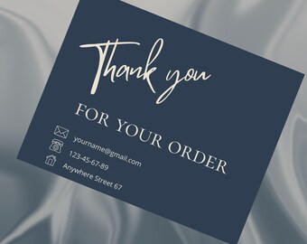 Thank You Card with Discount Code - Navy Blue and Beige Small Business Insert, Printable Customer Appreciation Card