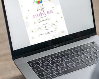 Delicato, moderno e gender-neutral: invito modificabile per baby shower! Modello minimalista per invito baby shower - gender-neutral - Canva modificabile