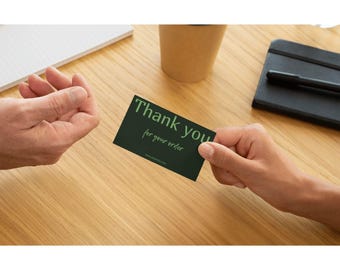 Elegante biglietto di ringraziamento per ordine | Modello modificabile per biglietto di ringraziamento aziendale | Biglietto di ringraziamento verde scuro per clienti | Inserto per piccole imprese