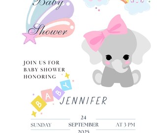 Invito floreale rosa tenue, perfetto per le bambine! Modello di invito per baby shower per bambina - Rosa cipria - Carta Canva modificabile