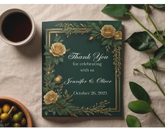 Suite di inviti per matrimonio color smeraldo e oro, modello per matrimonio di lusso verde scuro, set Royal Editable Canva, cancelleria Modern Heritage