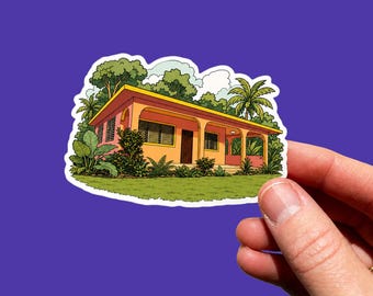 Autocollant inspiré de la Casita de Bad Bunny, sticker vinyle représentant une maison de Porto Rico, illustration d'une maison caribéenne, cadeau pour les fans de Porto Rico