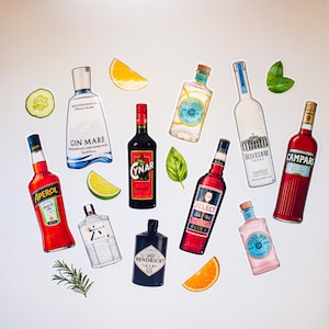 Italian Aperitivo Sticker Pack, Cocktail Vinyl Stickers, Aperol Campari Gin Lover Gift, Bartender Decals, Italy Souvenir