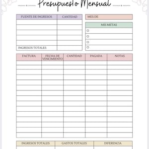 Presupuesto Mensual Digital | Planificador de Finanzas PDF | Rastreador de Gastos e Ingresos | Planner Financiero Digital