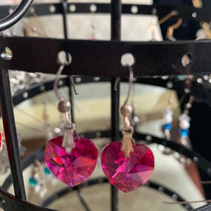 St. Valentines Heart Collection: Swarovski Crystal and Sterling, Pink Heart, Hypoallergenic Sterling Ear Hooks