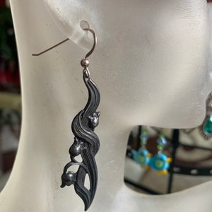 Black Metal: Nature Inspired Vine and Flower Earrings, Hypoallergenic Sterling Ear Hooks