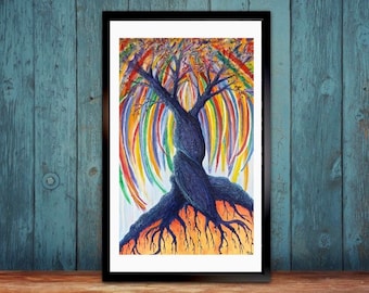 Rainbow Willow Tree Giclee Art Print, Unframed, 12x18 inches