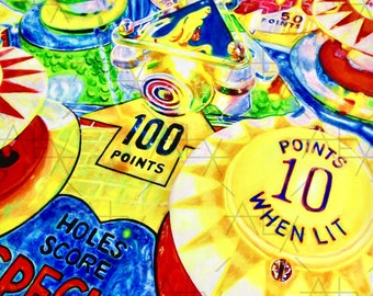 Pinball Machine Giclee Art Print, Unframed, 12 inches