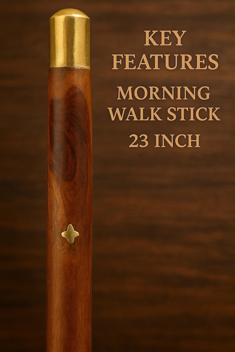 Handmade Wooden Morning Stick With Brass Inlay, 23 Inch Vintage Decor ...