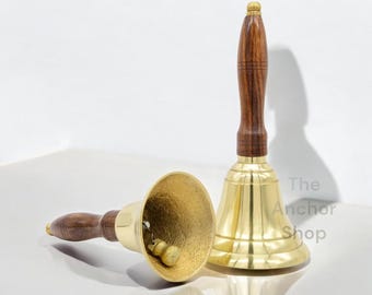 Massief messing handbel met houten handvat - luid rinkelen