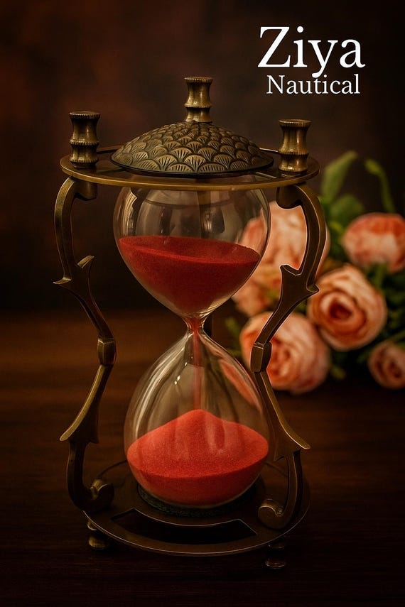 Vintage Brass Hourglass, Red Sand Timer, Desk Decor, 5 Minute