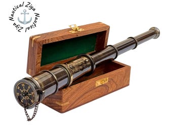 Télescope en laiton personnalisé, longue-vue nautique gravée, cadeau bateau