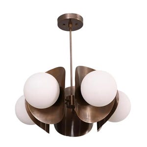 5-Light Brass Globe Chandelier: Mid-Century Modern Ceiling Light
