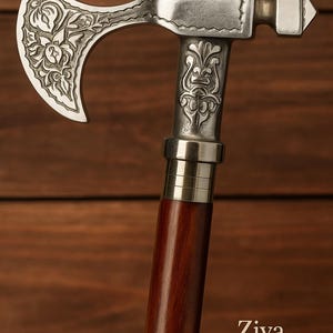 Handmade Brass Axe Handle Walking Stick: Foldable Wooden Cane, Gift for Men