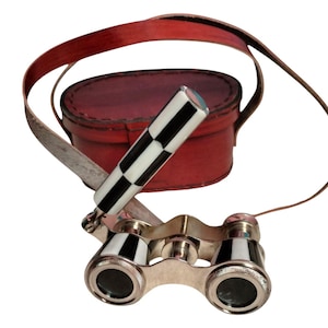 Opera Glasses with Handle & Leather Case | Antique Brass Theater Binoculars | Vintage Opera Binocular Gift | Retro Collectible Decor