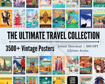3500+ Vintage Travel Posters Bundle, Retro Tourism Advertisements, Printable Wall Art, Home Decor, Commercial License (Digital Download)