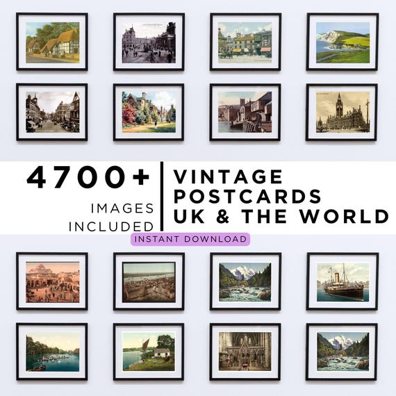 Vintage Postcard Bundle, Antique Travel UK & World Photography, Destination Memorabilia Printable Wall Art, Commercial Use, Digital Download