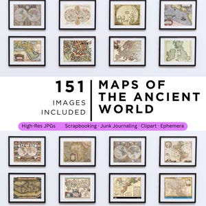 151 Ancient Maps Clipart Scrapbooking Ephemera Printable Geography History Cartography Bundle Junk Journal Travel Vintage Atlas Digital Set