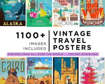 1100+ Vintage Travel Posters Bundle, Retro Destination Illustrations, City Scenes, Printable Wall Art,  Commercial Use (Digital Download)