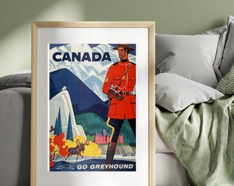 Vintage Canada Travel Poster Royal Mountie Niagara Moose Hotel Wall Art Retro Tourism Print Digital Download Northern Adventure Decor Gift