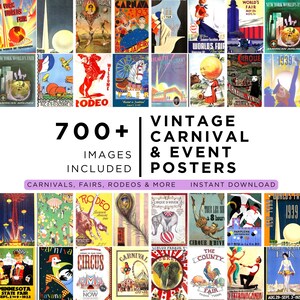Vintage Karneval und Event Poster Bundle Download Rummelplatz Zirkus Festival Ticket Parade Zelt Kunstwerk Druck Digitales Ephemera Geschenk