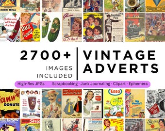 Oltre 2700 Clipart di annunci pubblicitari d'epoca: materiale effimero stampabile per scrapbooking (download digitale JPG)