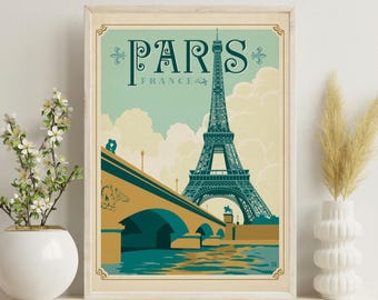 Affiche de voyage vintage Tour Eiffel de Paris : art souvenir français (téléchargement numérique)
