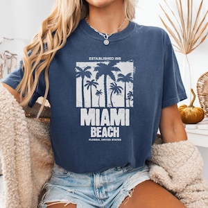 Unisex Vintage Miami Beach T-Shirt Comfort Colors 1717, Palm Tree Graphic Tee, Florida Retro Shirt, Summer Vacation Gift for Unisex