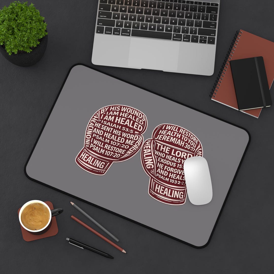 Boxing Gloves Scripture Desk Mat | Healing Bible Verse Keyboard Pad - Etsy