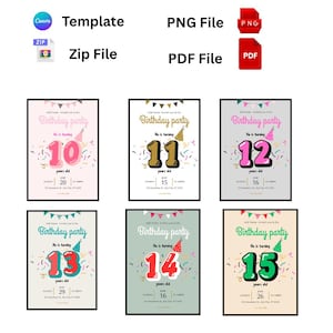 Faire-part d'anniversaire modifiable de 1 à 5 ans Art dans une fête Invitation de fête d'anniversaire Invitation de fête modifiable Canva Invitation à une fête d'anniversaire sur mobile Invitation mobile