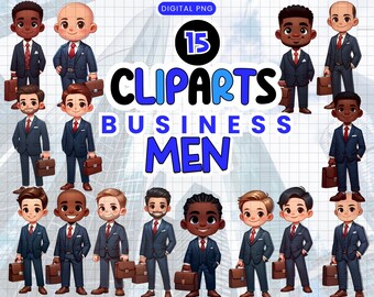 15 Business Men Clipart | Professional Men PNG | Male Office Workers Illustration | Corporate Characters Digital Download | Commercial Use